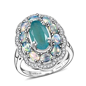 D'Joy Premium Grandidierite and Multi Gemstone 3.60 ctw Ring in Rhodium Over Sterling Silver (Size 7.0)