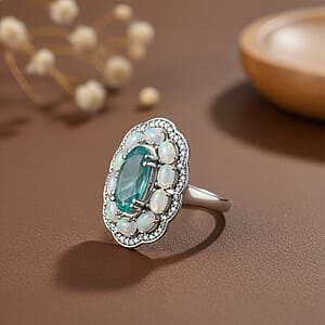 D'Joy Premium Grandidierite and Multi Gemstone 3.60 ctw Ring in Rhodium Over Sterling Silver (Size 7.0)