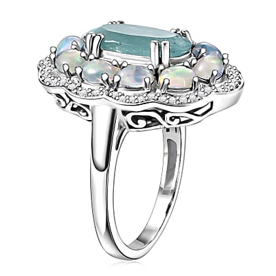 D'Joy Premium Grandidierite and Multi Gemstone 3.60 ctw The Empress Halo Ring in Rhodium Over Sterling Silver (Size 7.0)