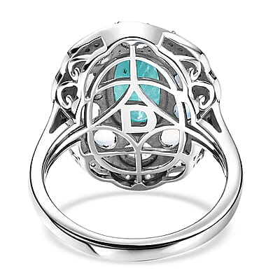 D'Joy Premium Grandidierite and Multi Gemstone 3.60 ctw The Empress Halo Ring in Rhodium Over Sterling Silver (Size 7.0)