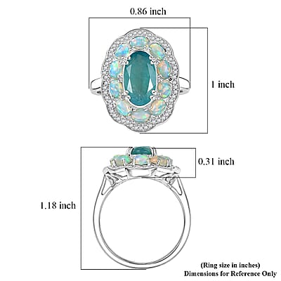 D'Joy Premium Grandidierite and Multi Gemstone 3.60 ctw The Empress Halo Ring in Rhodium Over Sterling Silver (Size 7.0)
