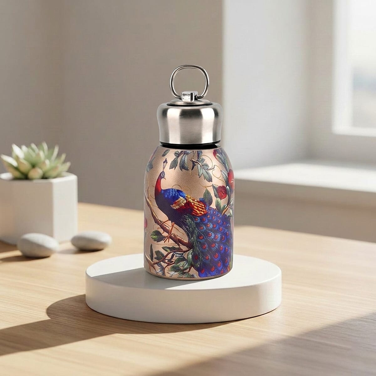 Livmore Peacock Pattern 260ml Double Wall Stainless Steel Water Bottle image number 1