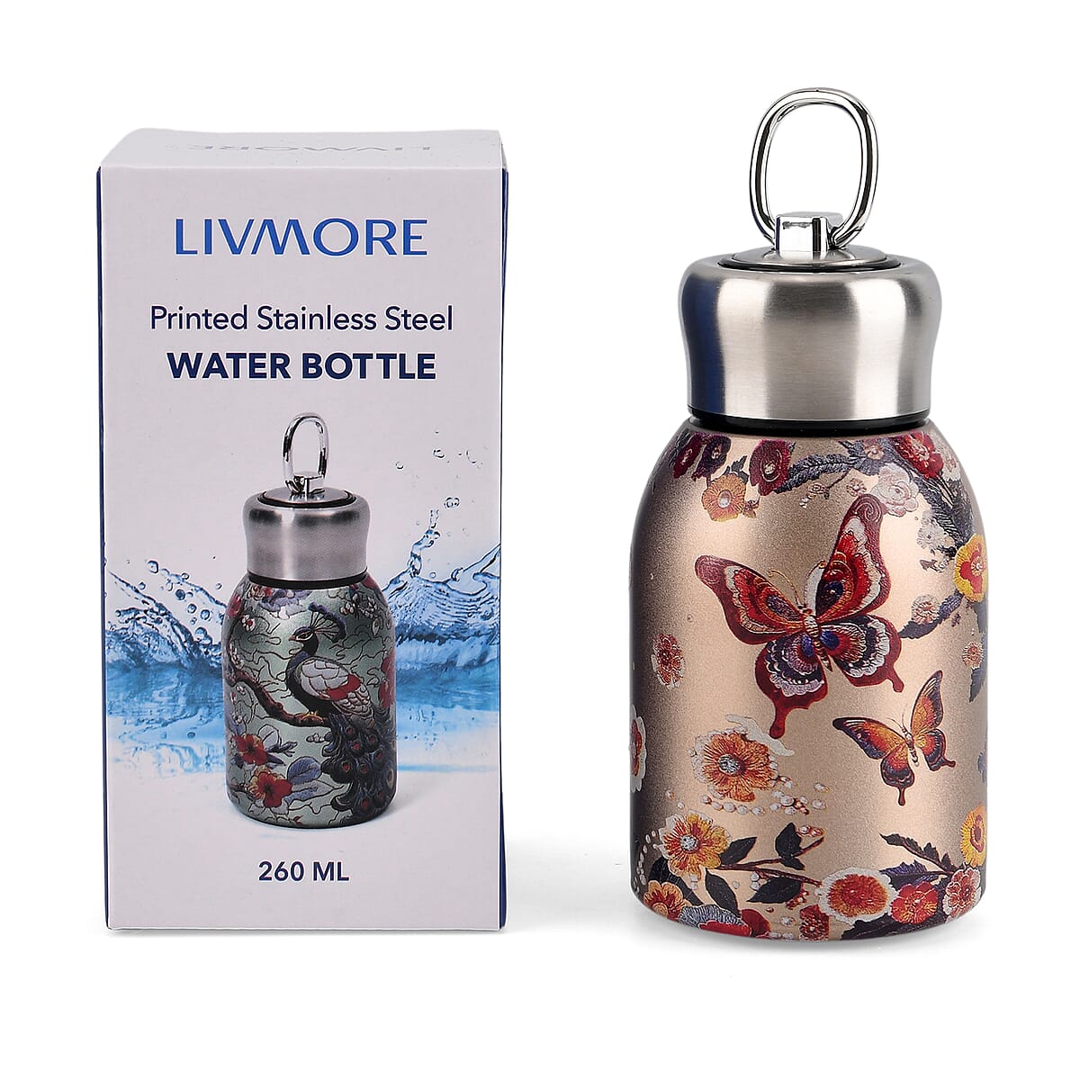 Livmore Butterfly Pattern 260ml Double Wall Stainless Steel Water Bottle image number 7