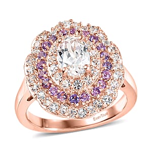 EverTrue Lab Created White and Purple Sapphire 2.35 ctw Royal Blush Halo Ring in 18K RG Plated (Size 6.0)