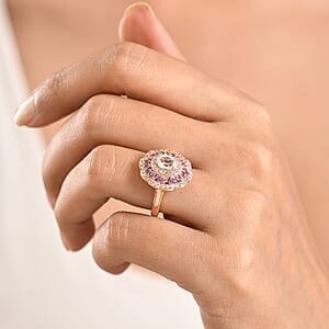 EverTrue Lab Created White and Purple Sapphire 2.35 ctw Royal Blush Halo Ring in 18K RG Plated (Size 6.0)