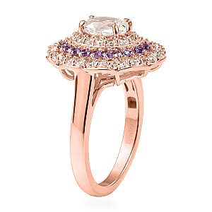 EverTrue Lab Created White and Purple Sapphire 2.35 ctw Royal Blush Halo Ring in 18K RG Plated (Size 6.0)