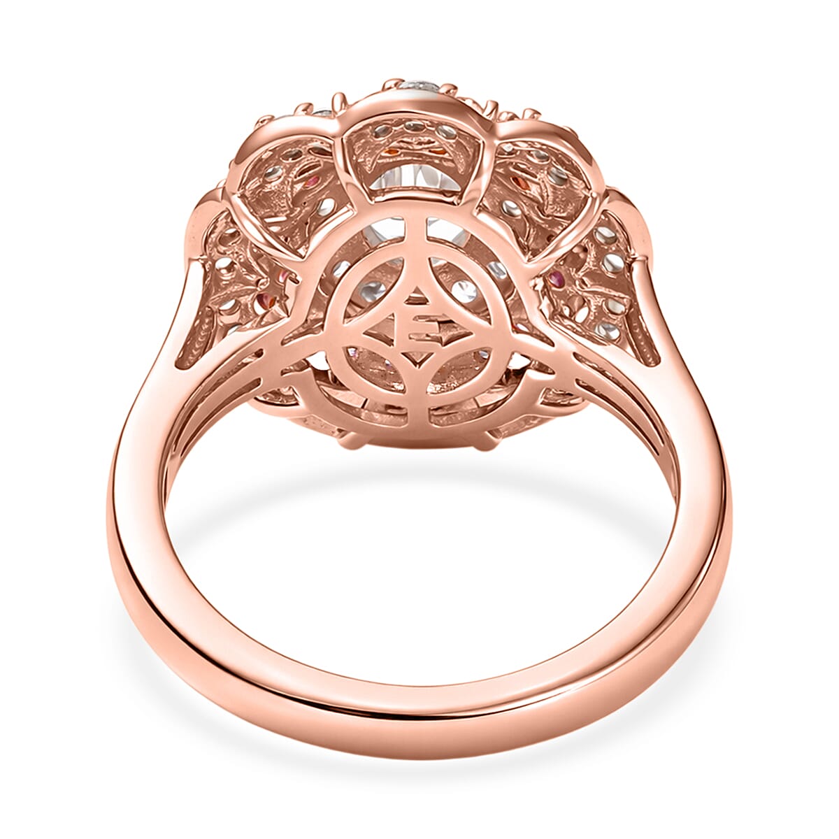 EverTrue Lab Created White and Purple Sapphire 2.35 ctw Royal Blush Halo Ring in 18K RG Plated (Size 6.0) image number 4