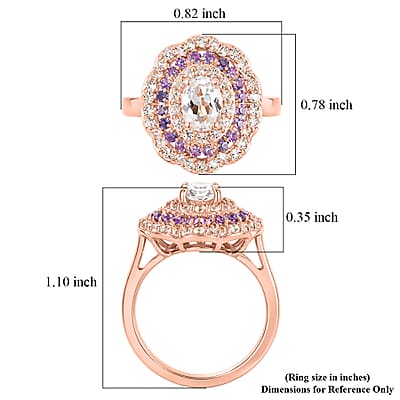 EverTrue Lab Created White and Purple Sapphire 2.35 ctw Royal Blush Halo Ring in 18K RG Plated (Size 6.0)