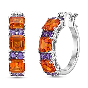 EverTrue Lab Created Orange and Purple Sapphire 6.60 ctw Art Deco Earrings in Platinum Bond