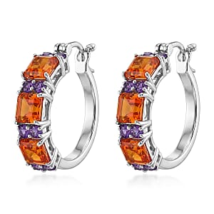 EverTrue Lab Created Orange and Purple Sapphire 6.60 ctw Art Deco Earrings in Platinum Bond