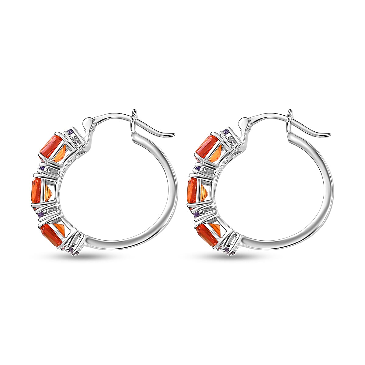 EverTrue Lab Created Orange and Purple Sapphire 6.60 ctw Art Deco Earrings in Platinum Bond image number 4
