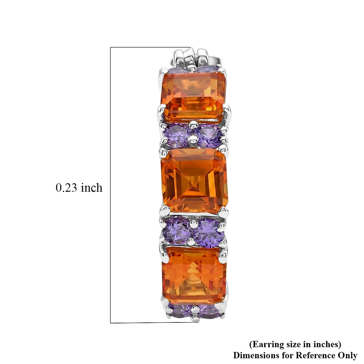 EverTrue Lab Created Orange and Purple Sapphire 6.60 ctw Art Deco Earrings in Platinum Bond image number 5