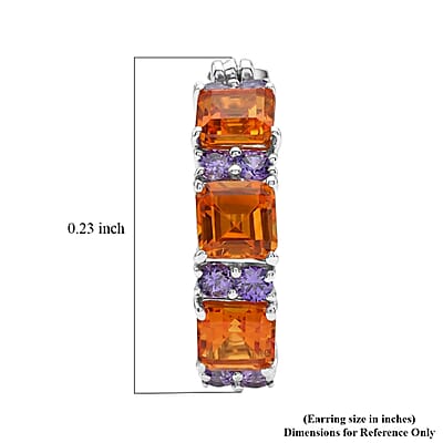 EverTrue Lab Created Orange and Purple Sapphire 6.60 ctw Art Deco Earrings in Platinum Bond