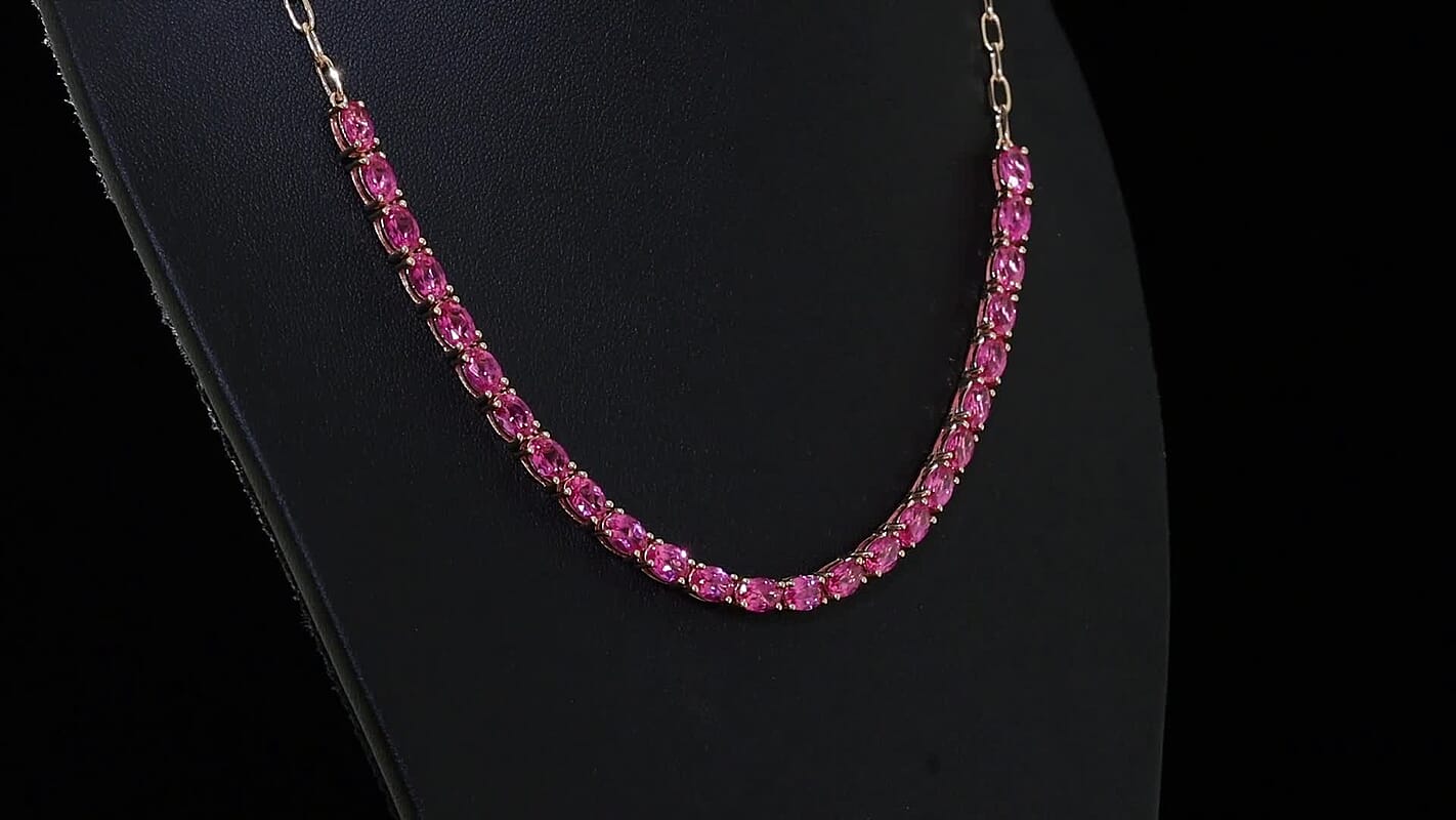 EverTrue Lab Created Pink Sapphire Necklace (18 Inches) in 18K RG Plated 15.50 ctw