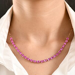 EverTrue Lab Created Pink Sapphire Necklace (18 Inches) in 18K RG Plated 15.50 ctw