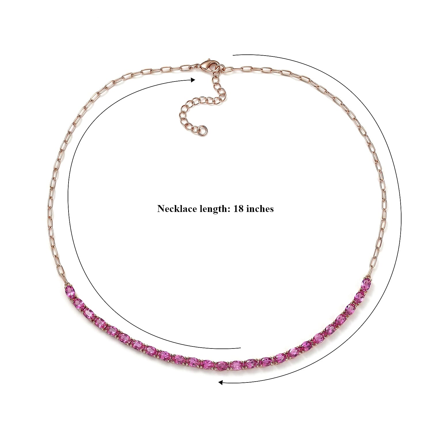 EverTrue Lab Created Pink Sapphire 15.50 ctw Linear Necklace in 18K RG Plated 18-20 Inches