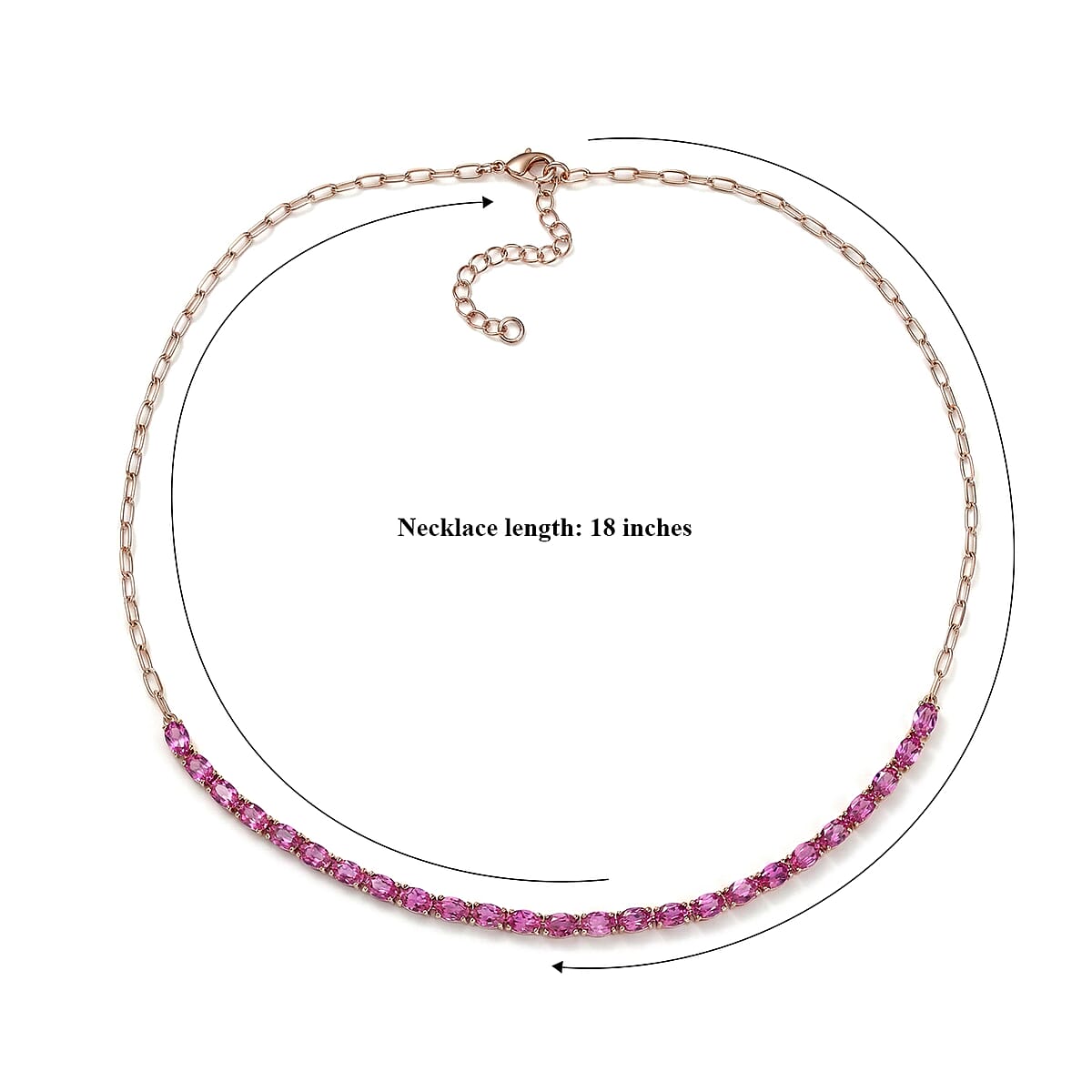 EverTrue Lab Created Pink Sapphire Necklace (18 Inches) in 18K RG Plated 15.50 ctw image number 4