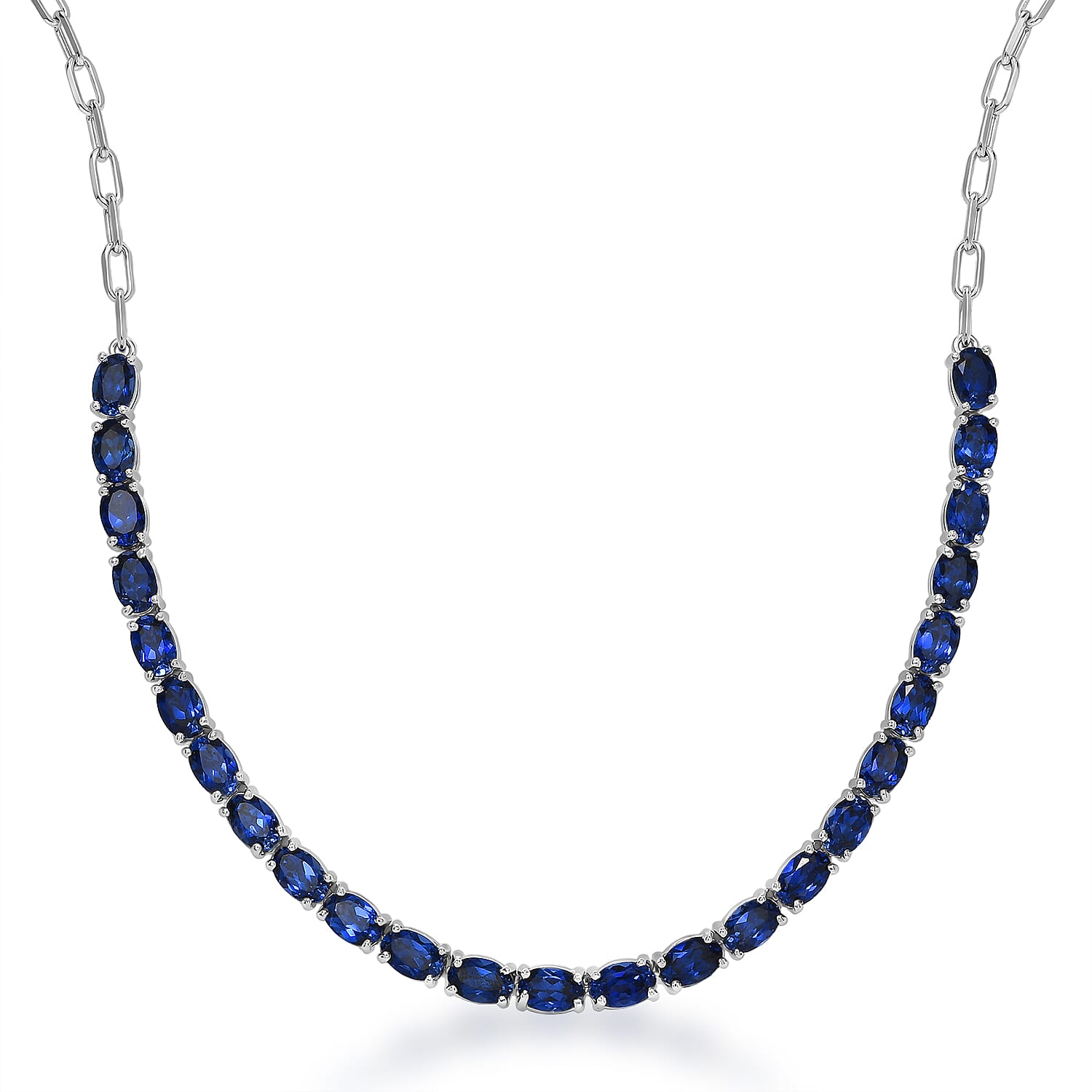 EverTrue Lab Created Blue Sapphire 15.30 ctw Linear Necklace in Platinum Bond 18-20 Inches 