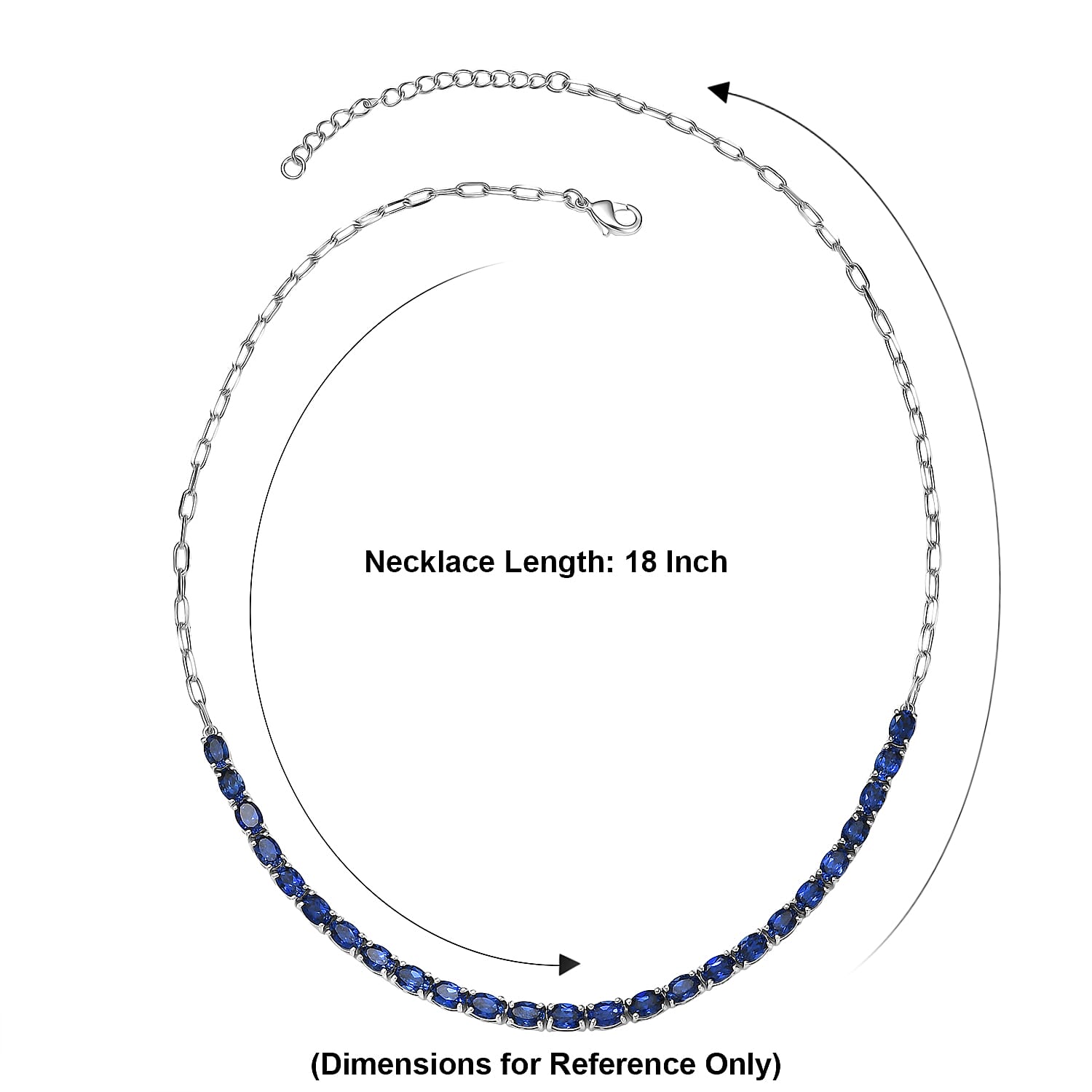 EverTrue Lab Created Blue Sapphire 15.30 ctw Linear Necklace in Platinum Bond 18-20 Inches 