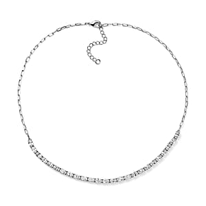 EverTrue Lab Created White Sapphire 15.10 ctw Linear Necklace in Platinum Bond 18-20 Inches