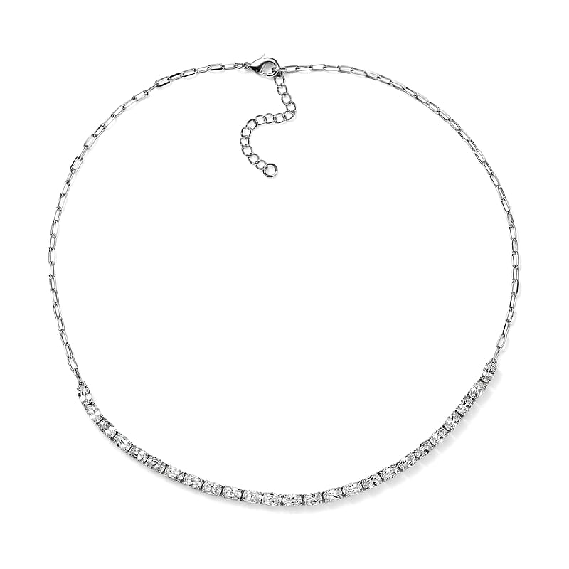 EverTrue Lab Created White Sapphire 15.10 ctw Linear Necklace in Platinum Bond 18-20 Inches