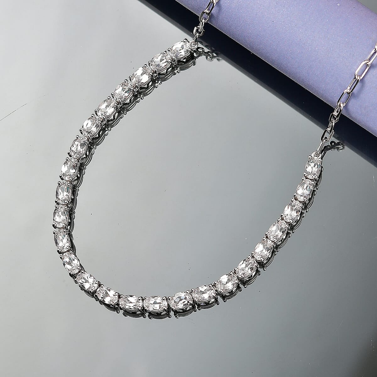 EverTrue Lab Created White Sapphire 15.10 ctw Linear Necklace in Platinum Bond 18-20 Inches image number 1