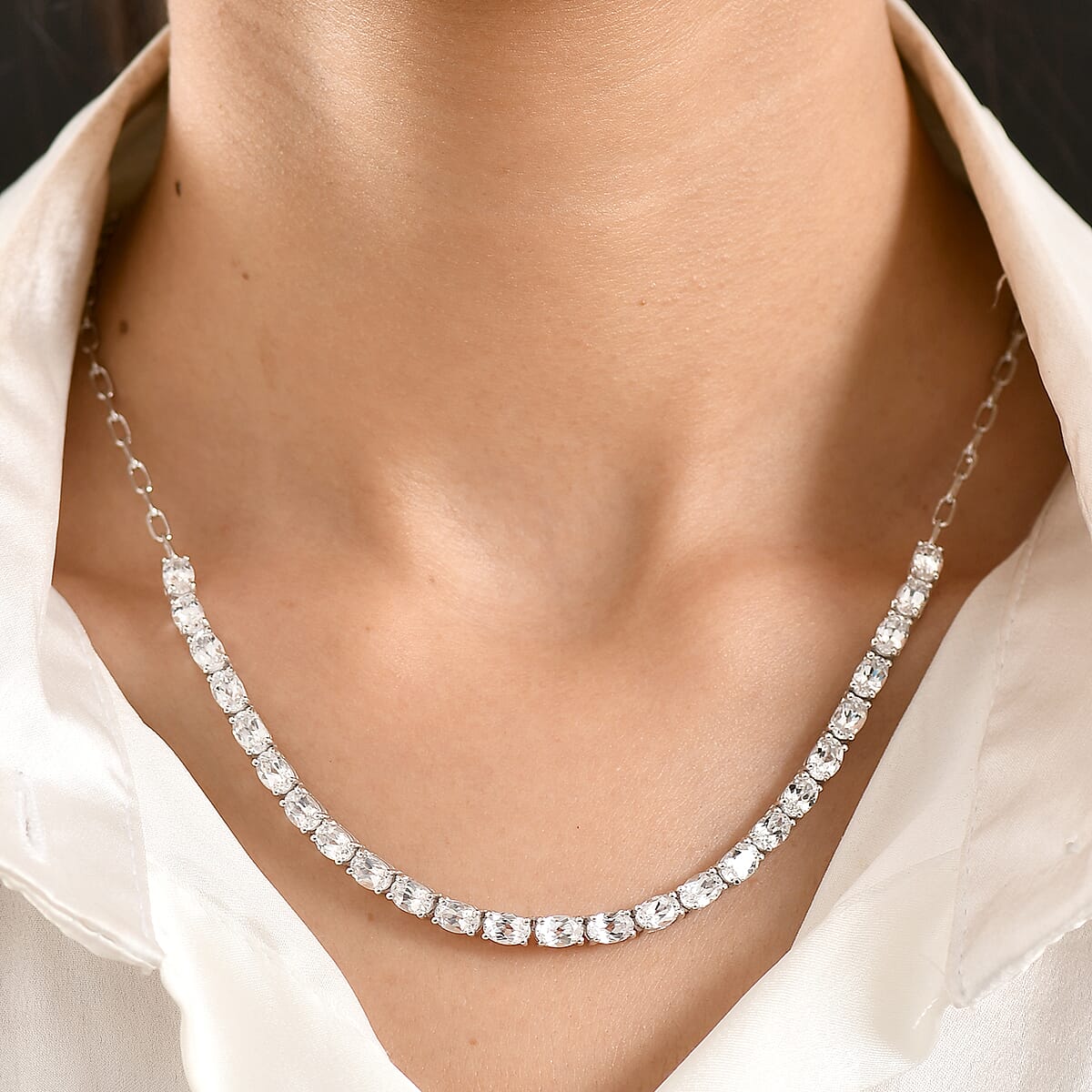 EverTrue Lab Created White Sapphire 15.10 ctw Linear Necklace in Platinum Bond 18-20 Inches image number 2