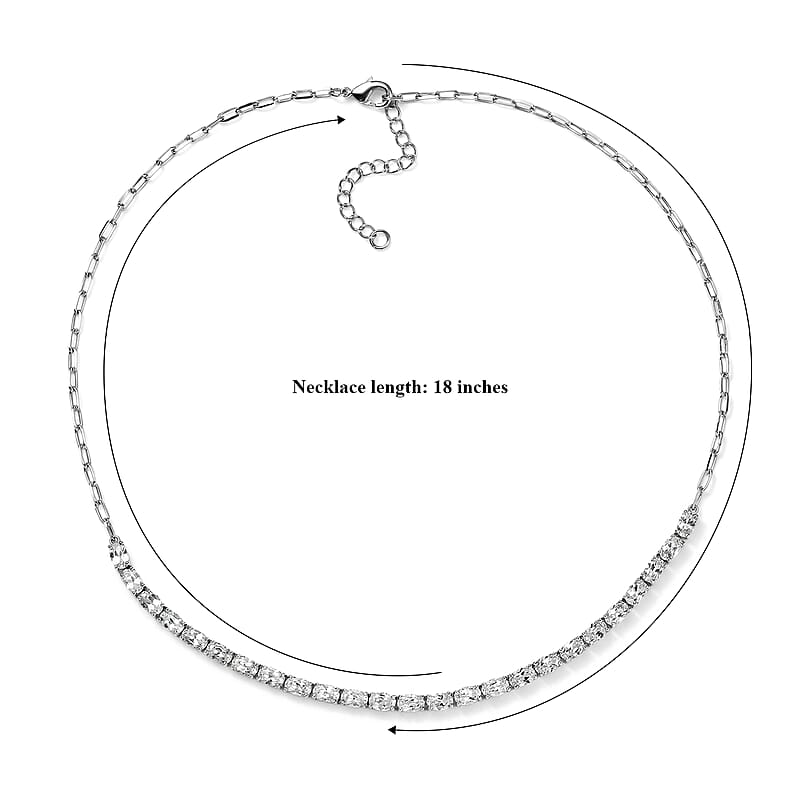 EverTrue Lab Created White Sapphire 15.10 ctw Linear Necklace in Platinum Bond 18-20 Inches