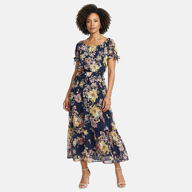 Joi De Vivre Navy Floral Mesh Midi Dress L