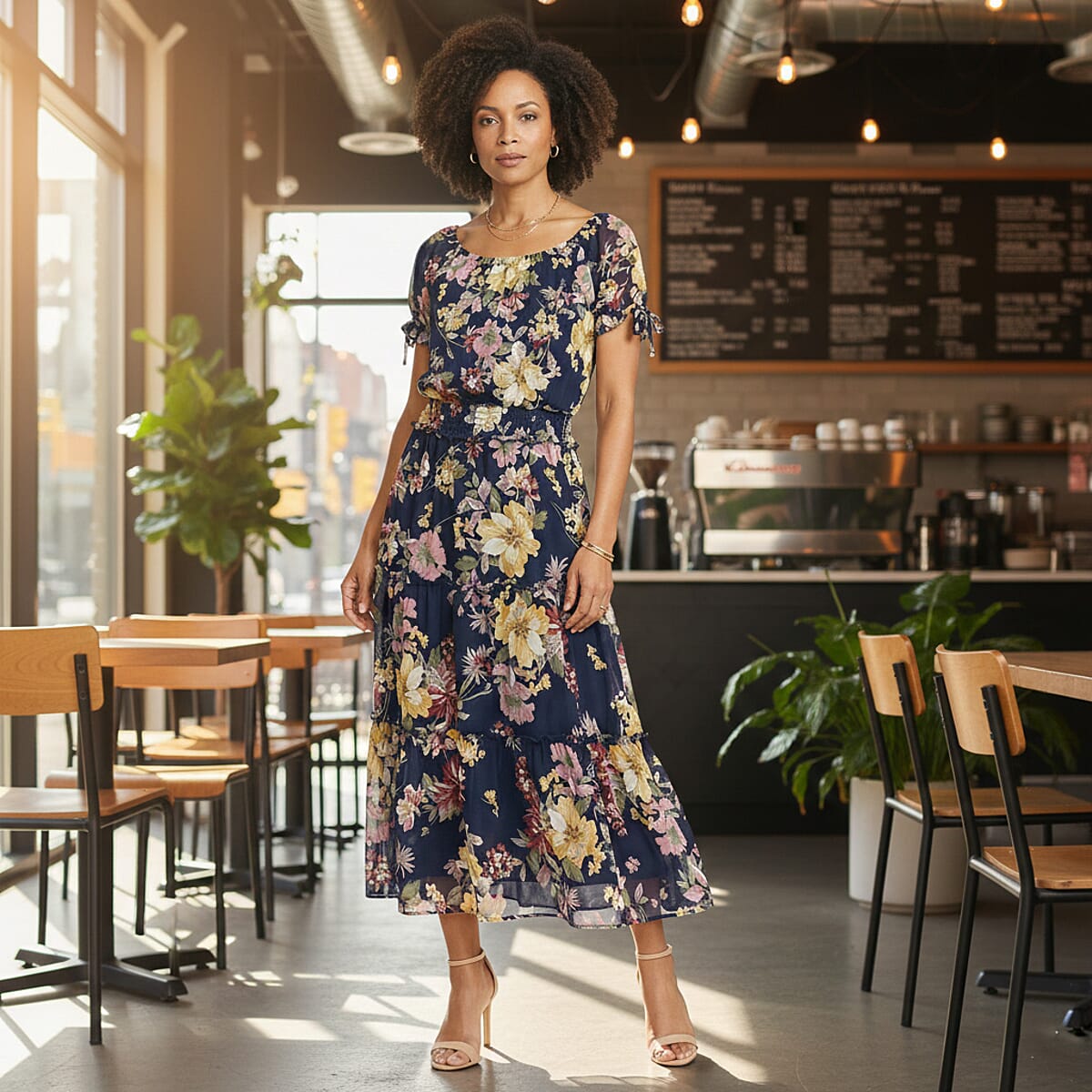 Joi De Vivre Navy Floral Mesh Midi Dress L image number 1