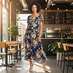 Joi De Vivre Navy Floral Mesh Midi Dress L