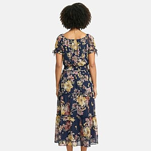 Joi De Vivre Navy Floral Mesh Midi Dress L