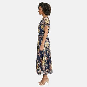 Joi De Vivre Navy Floral Mesh Midi Dress L