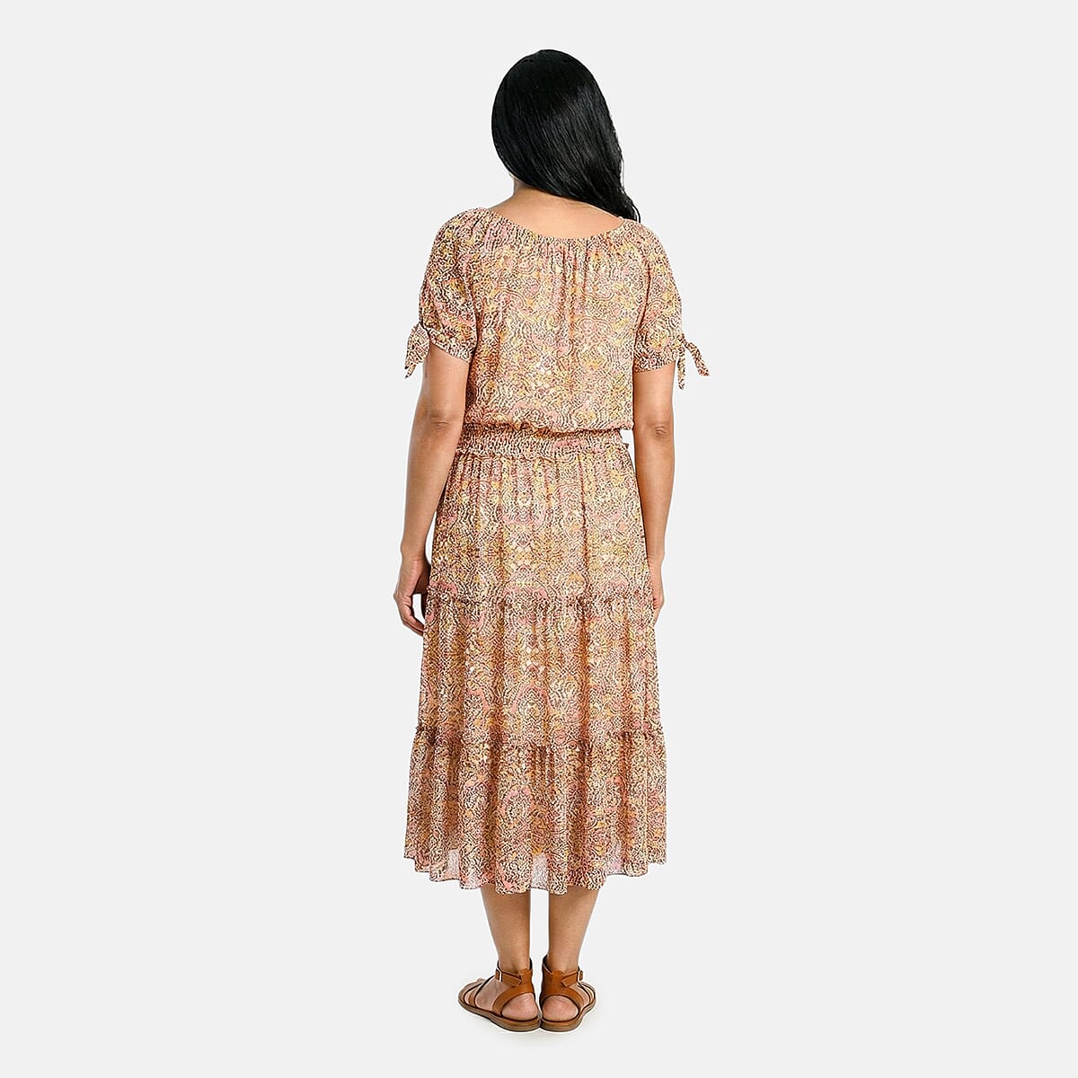 Joi De Vivre Gold Floral Mesh Midi Dress M image number 2