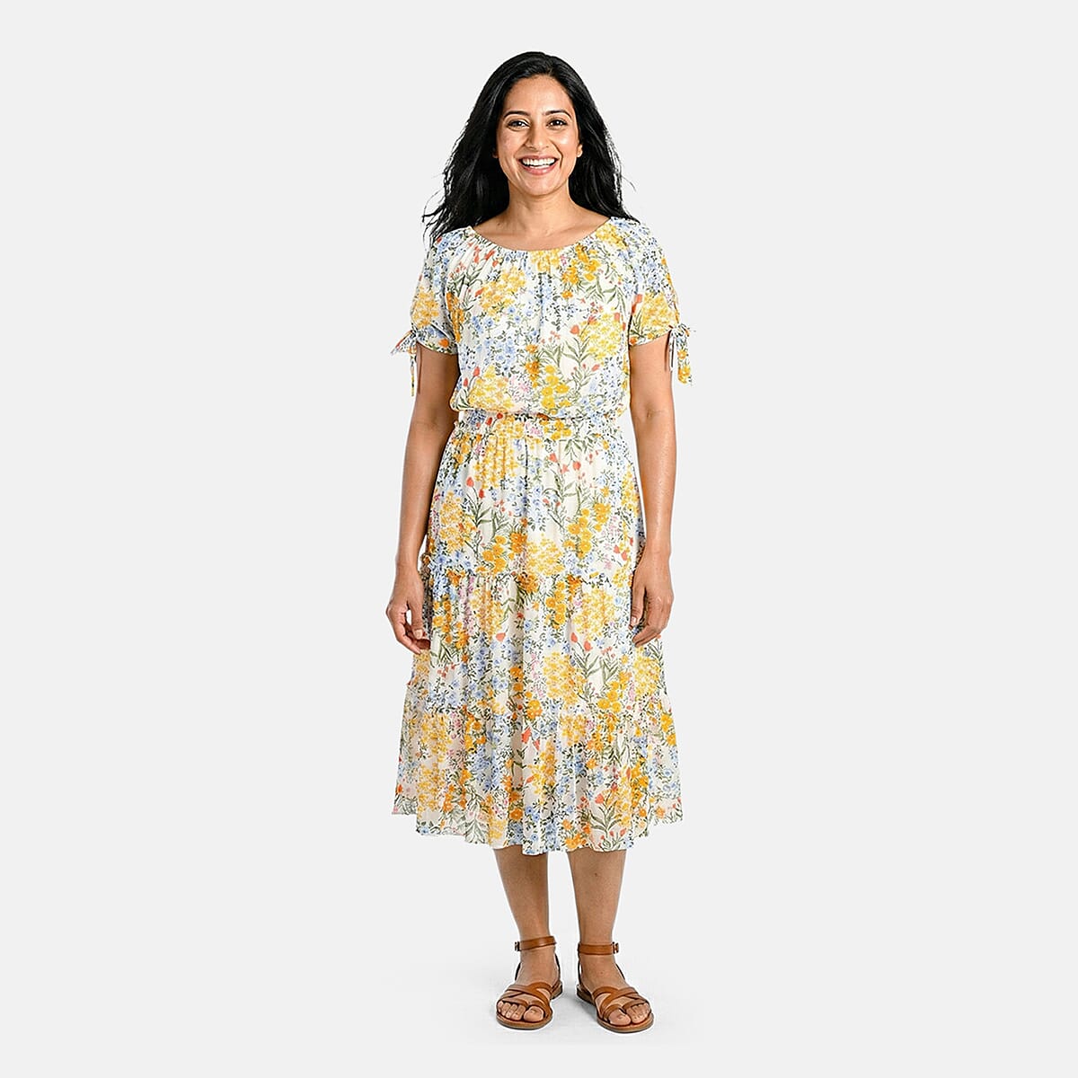 Joi De Vivre Ivory Floral Mesh Midi Dress M image number 0