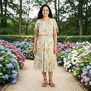 Joi De Vivre Ivory Floral Mesh Midi Dress M
