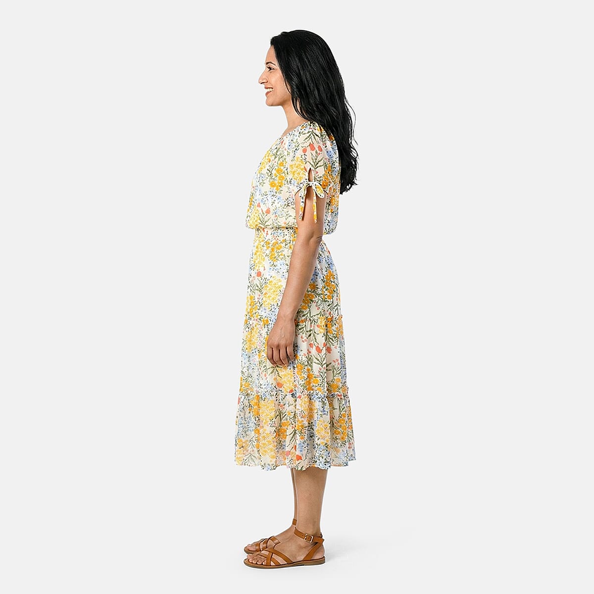 Joi De Vivre Ivory Floral Mesh Midi Dress S image number 3
