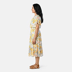 Joi De Vivre Ivory Floral Mesh Midi Dress S