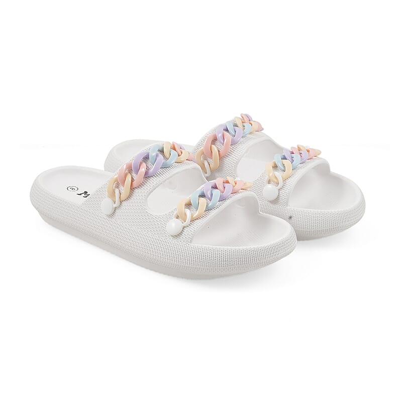 Mudd Ladies White Eva Chain Slides 6