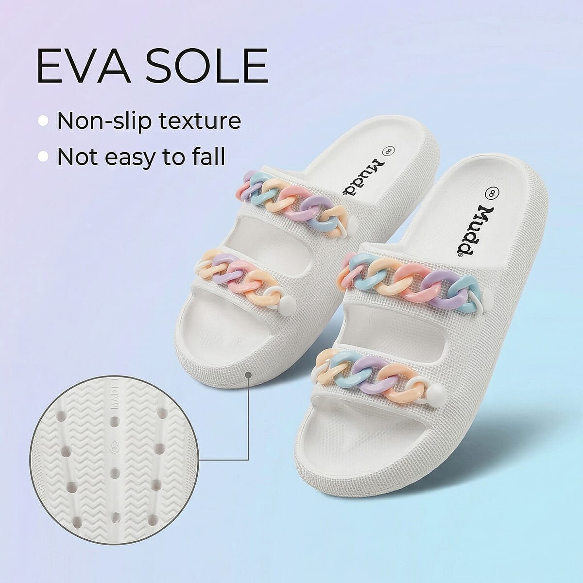 Mudd Ladies White Eva Chain Slides 6 image number 2