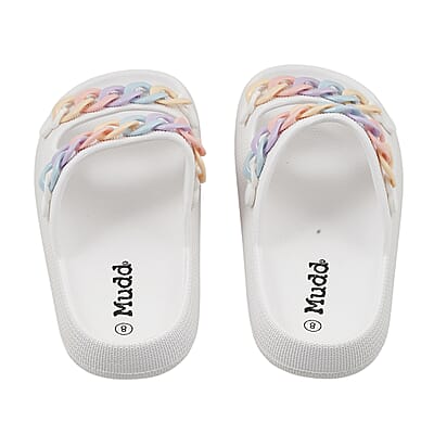 Mudd Ladies White Eva Chain Slides 6
