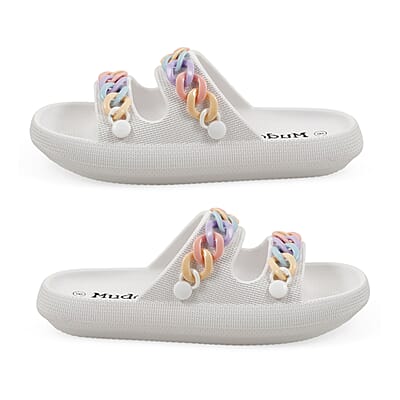 Mudd Ladies White Eva Chain Slides 6