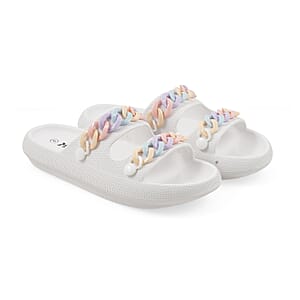 Mudd Ladies White Eva Chain Slides 8