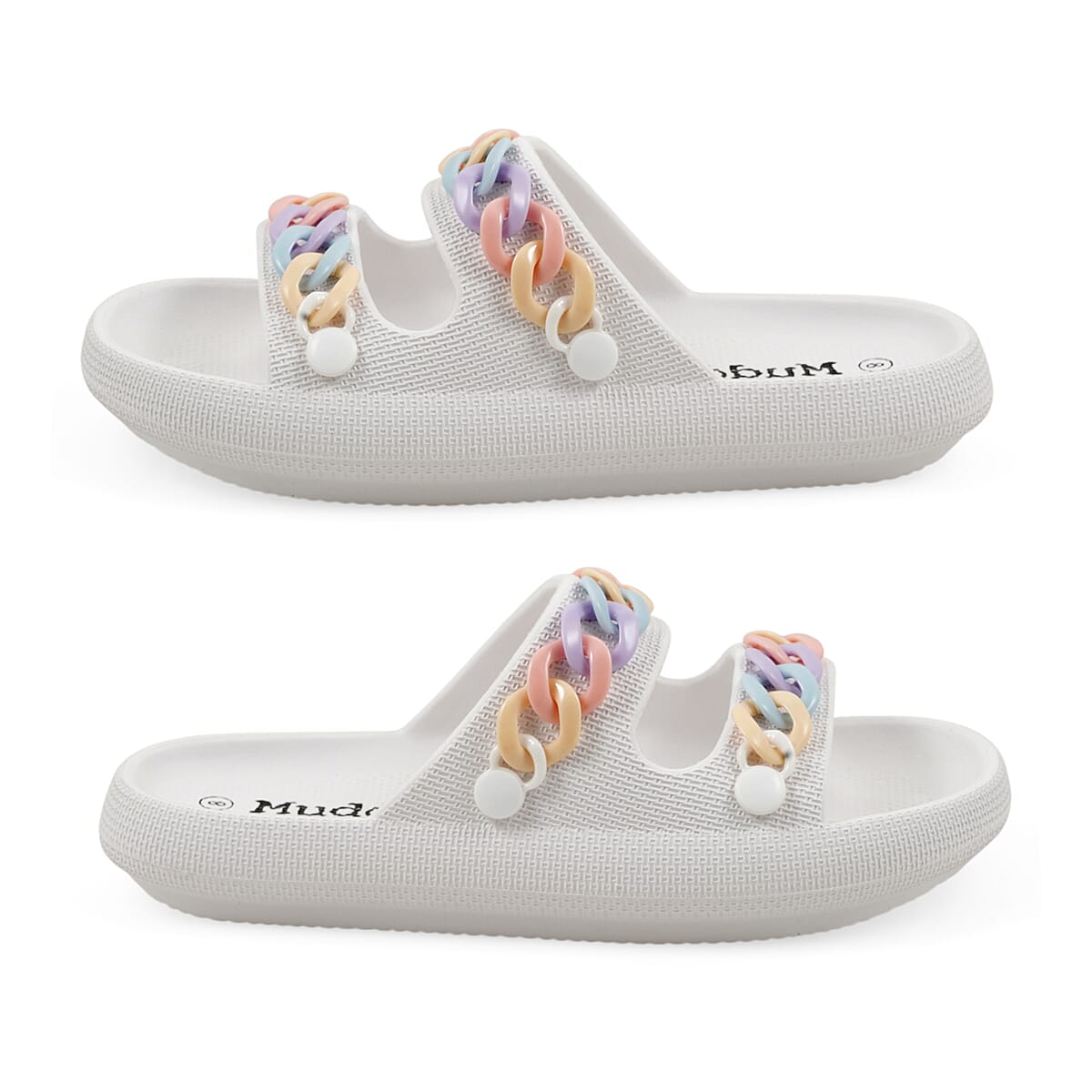 Mudd Ladies White Eva Chain Slides 8 image number 5