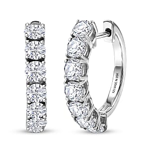 D'Joy Moissanite 3.20 ctw Hoop Earrings in Rhodium Over Sterling Silver