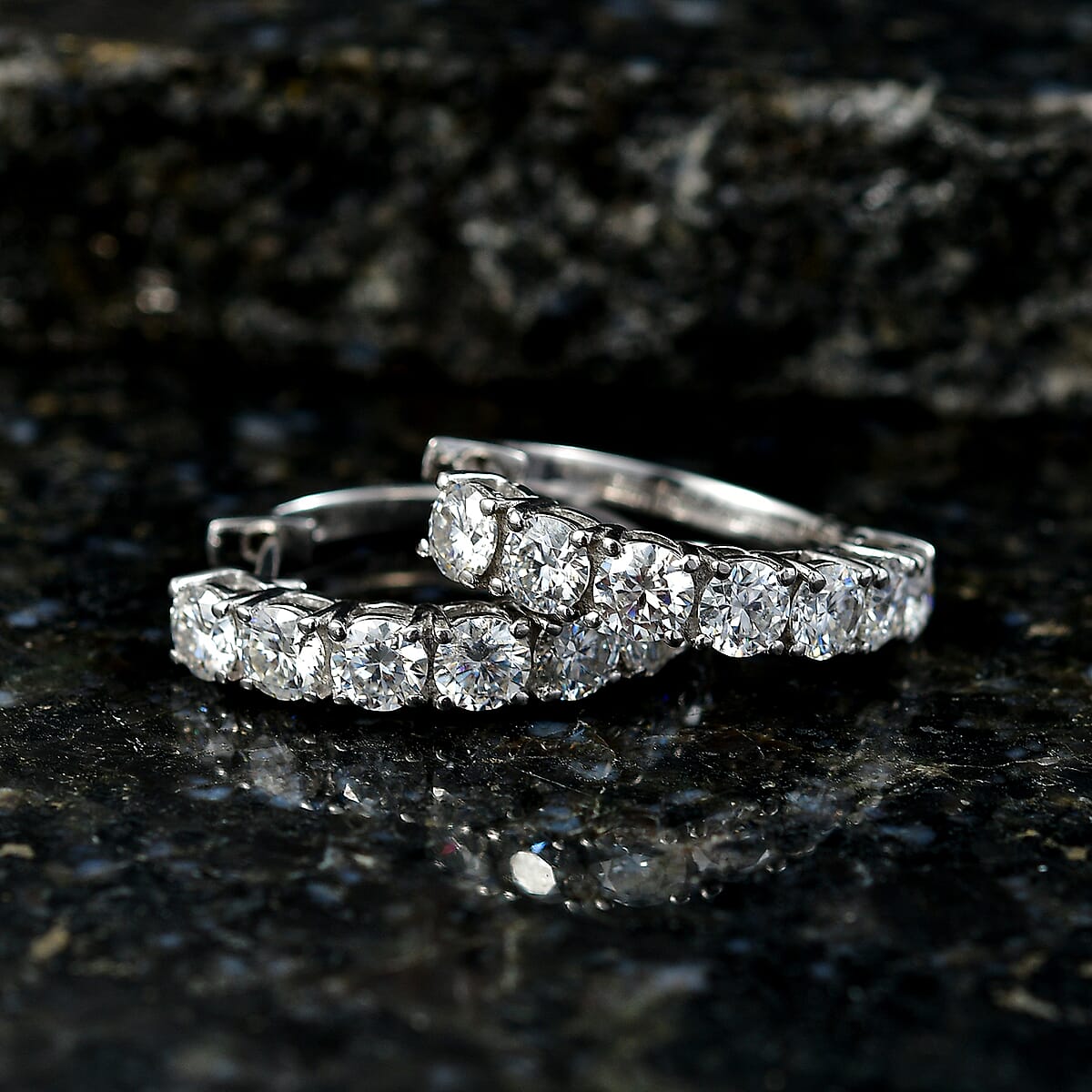 D'Joy Moissanite 3.20 ctw Hoop Earrings in Rhodium Over Sterling Silver image number 1