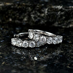 D'Joy Moissanite 3.20 ctw Hoop Earrings in Rhodium Over Sterling Silver