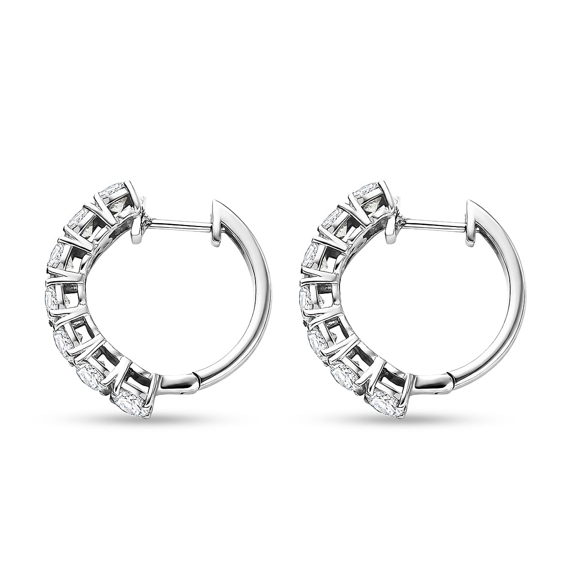 D'Joy Moissanite 3.20 ctw Hoop Earrings in Rhodium Over Sterling Silver