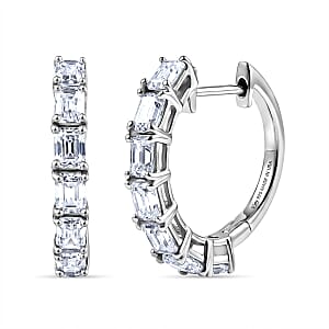D'Joy Moissanite 3.00 ctw Hoop Earrings in Rhodium Over Sterling Silver