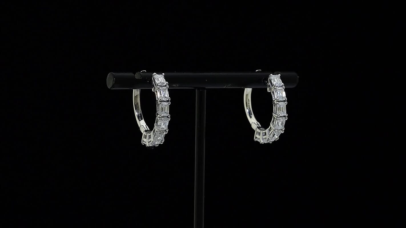 D'Joy Moissanite (Rnd 4mm) Hoop Earrings in Rhodium Over Sterling Silver 3.20 ctw